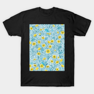 Buttercups, yellow, blue and white T-Shirt